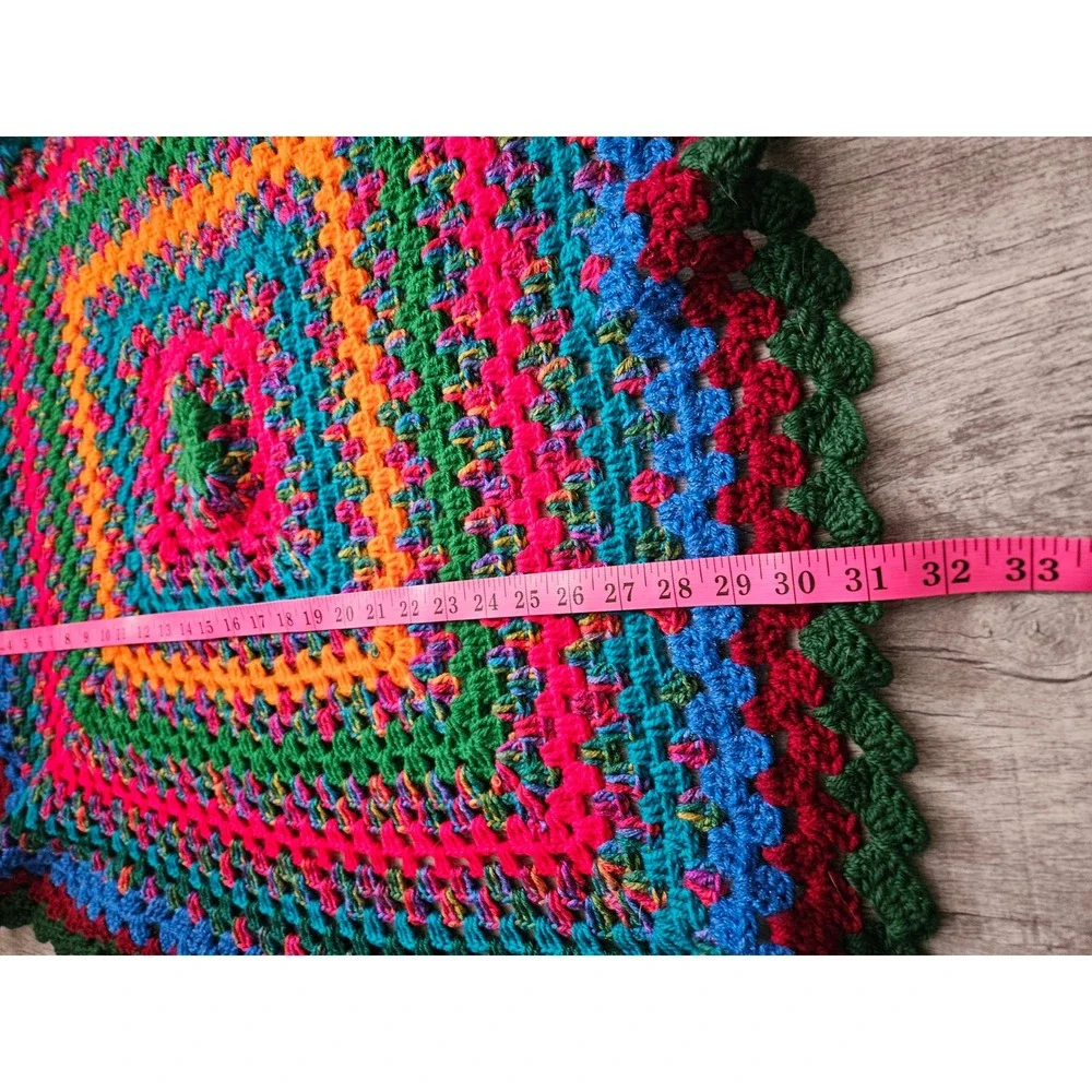 Handmade Crochet Granny Square Blanket Multicolor Afghan Throw
